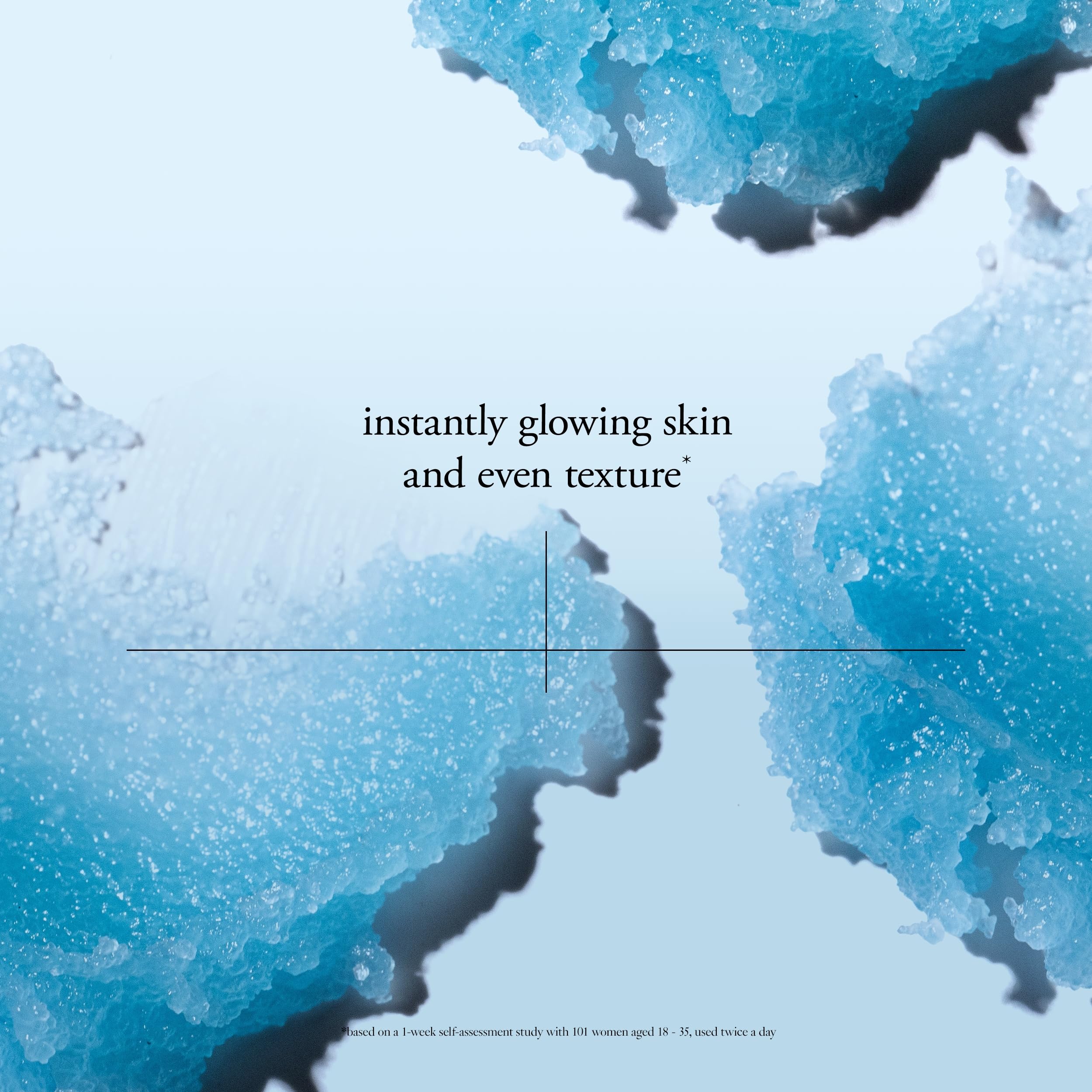 Texture shot of the blue gel like peeling mousse formula with pineapple extract for glowing skin