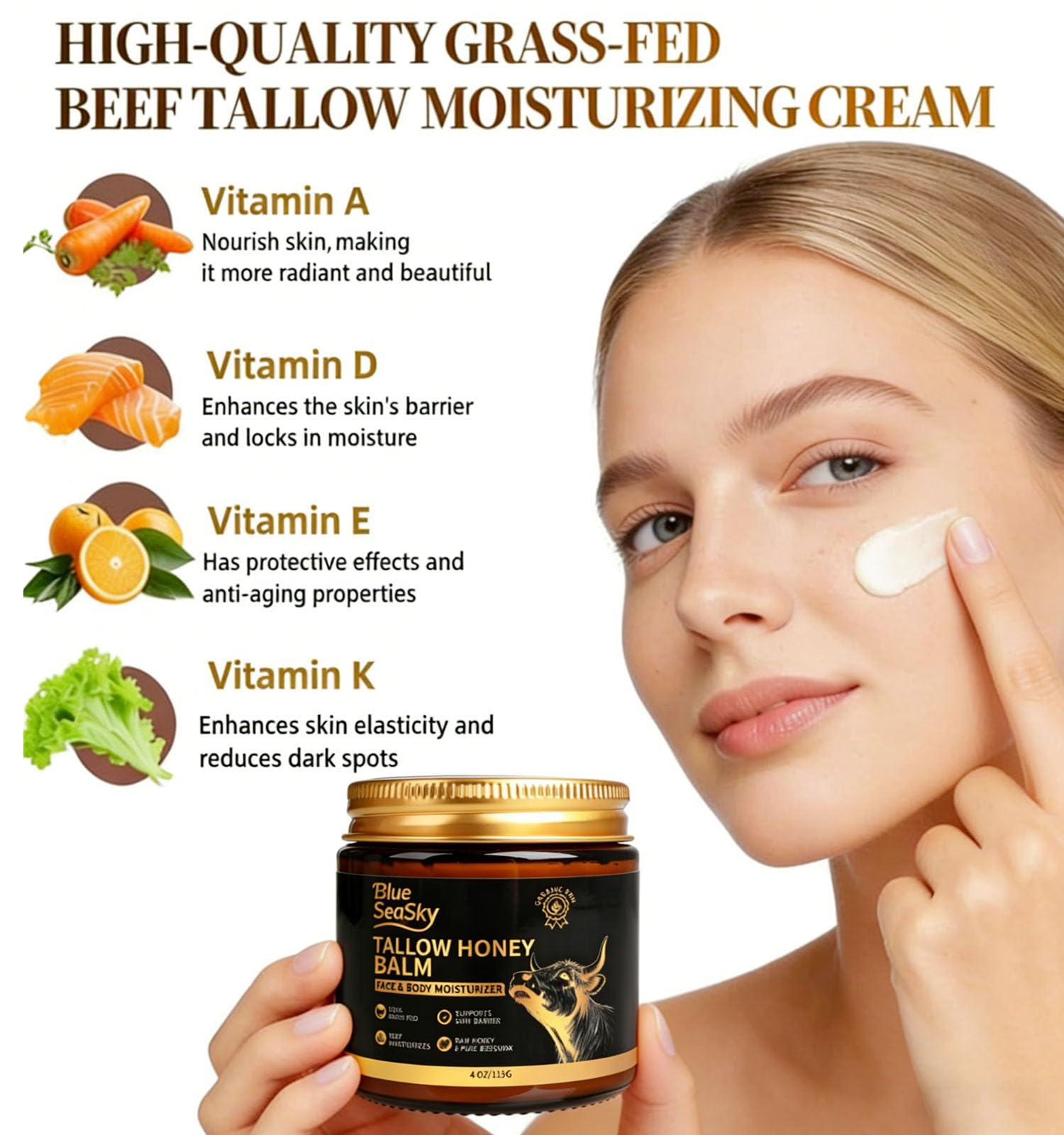 Unscented beef tallow face moisturizer for eczema and rosacea care routine
