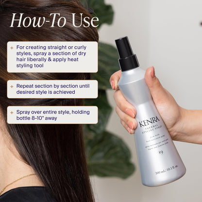 Close up of Kenra Thermal Styling Spray 19 label