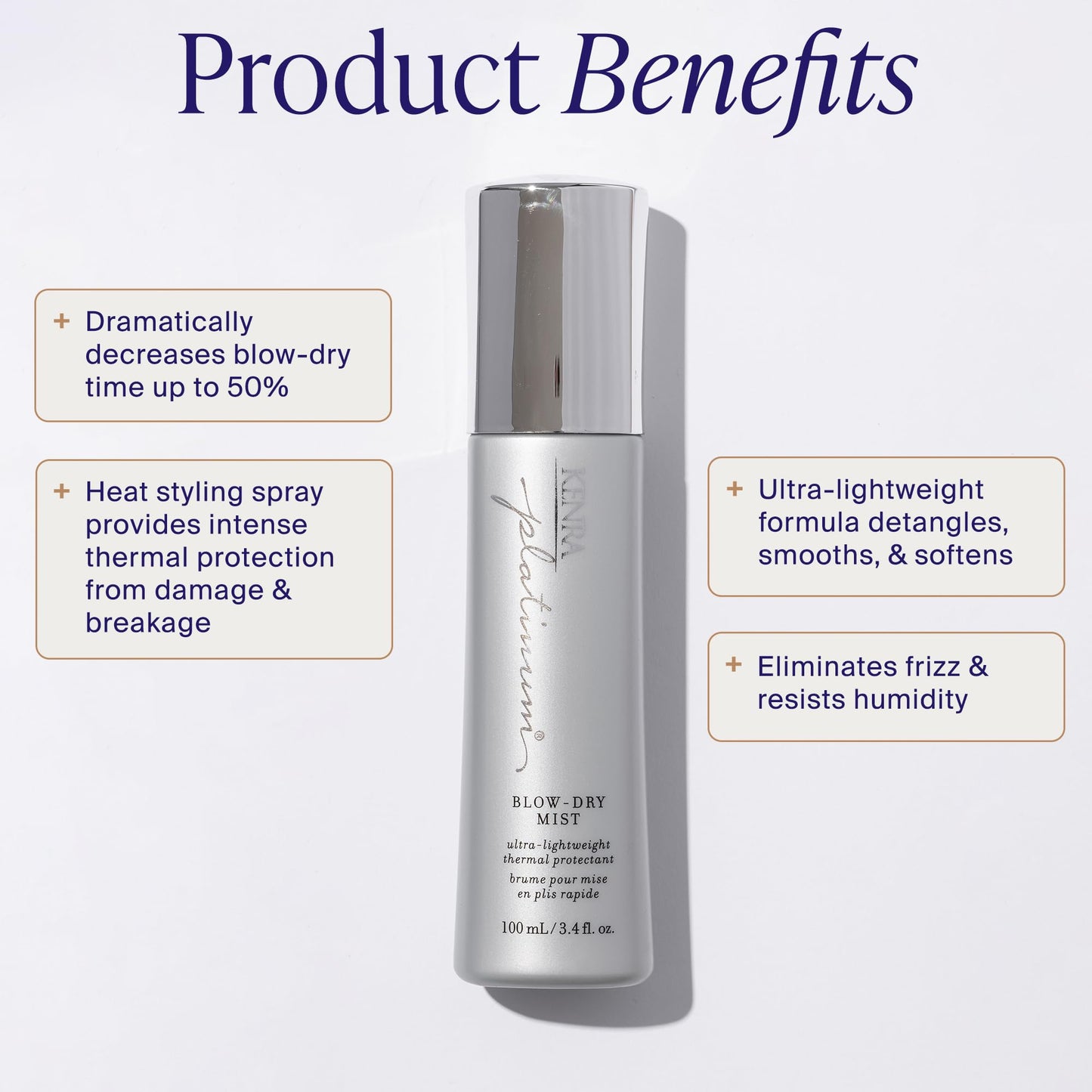 Close up of Kenra Platinum Blow Dry Mist packaging label details
