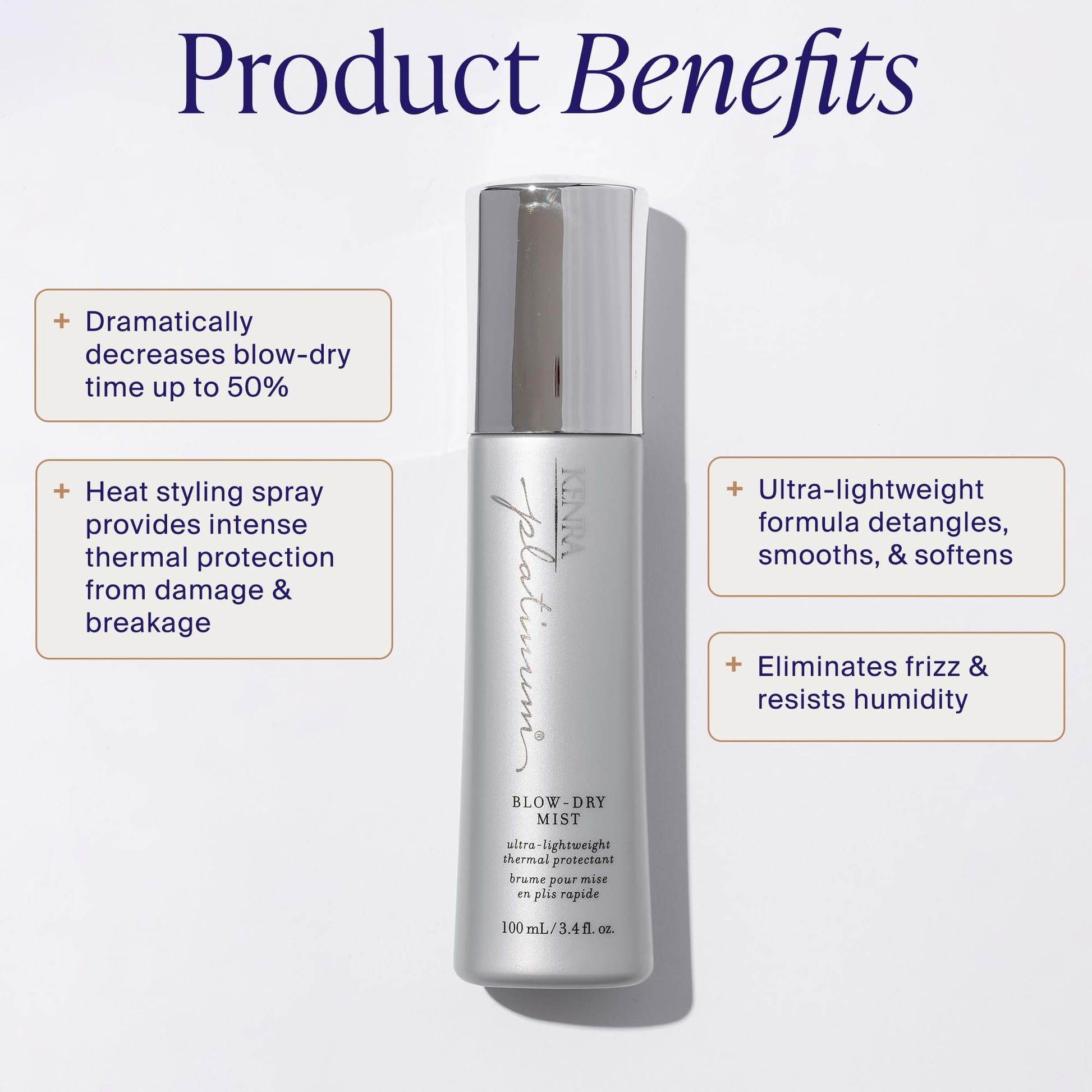 Close up of Kenra Platinum Blow Dry Mist packaging label details