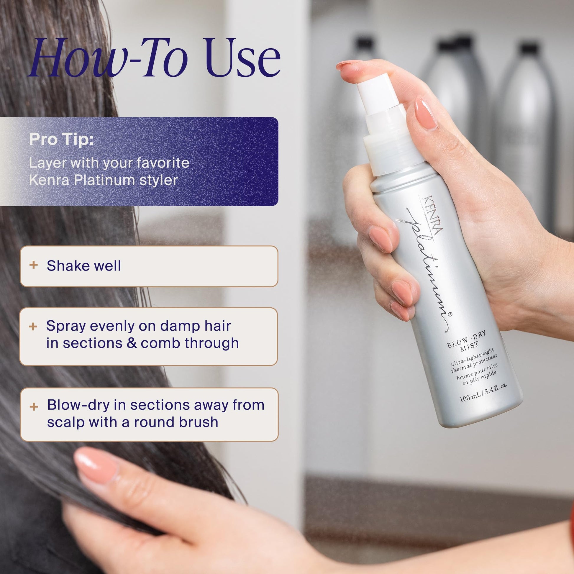 Kenra hair styling spray bottle held in hand for scale