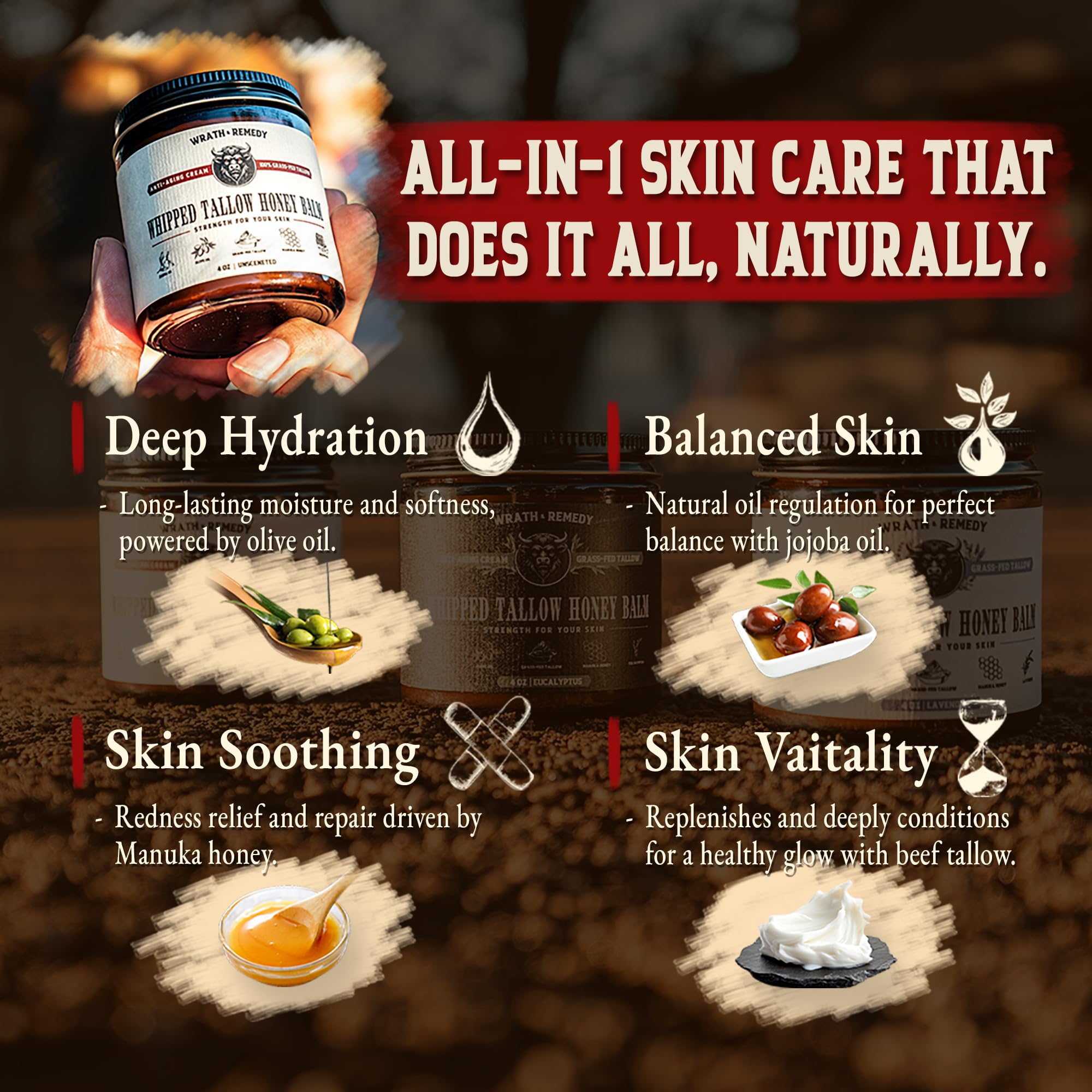 Wrath and Remedy grass fed beef tallow cream for dry skin and eczema relief