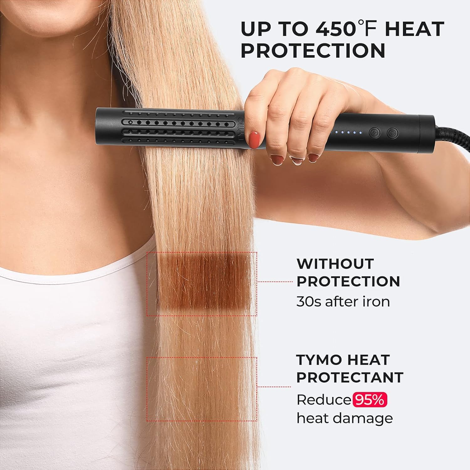 Tymo heat protectant spray for hair with argan oil label details