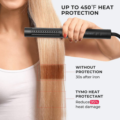 Tymo heat protectant spray for hair with argan oil label details