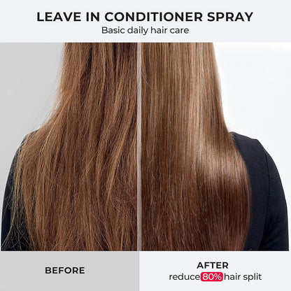 Application of Tymo heat protectant spray on hair