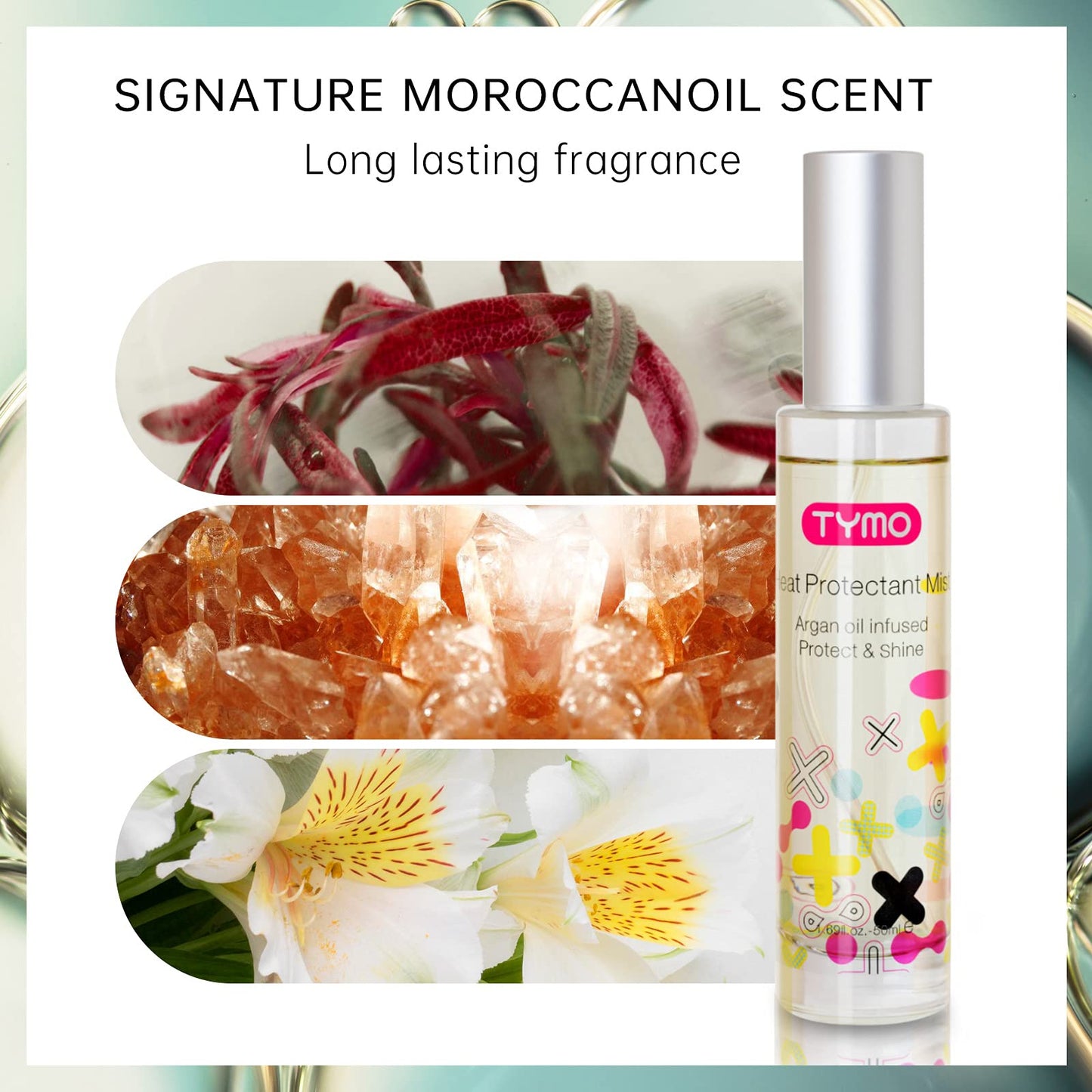 Tymo argan oil infused hair mist bottle design