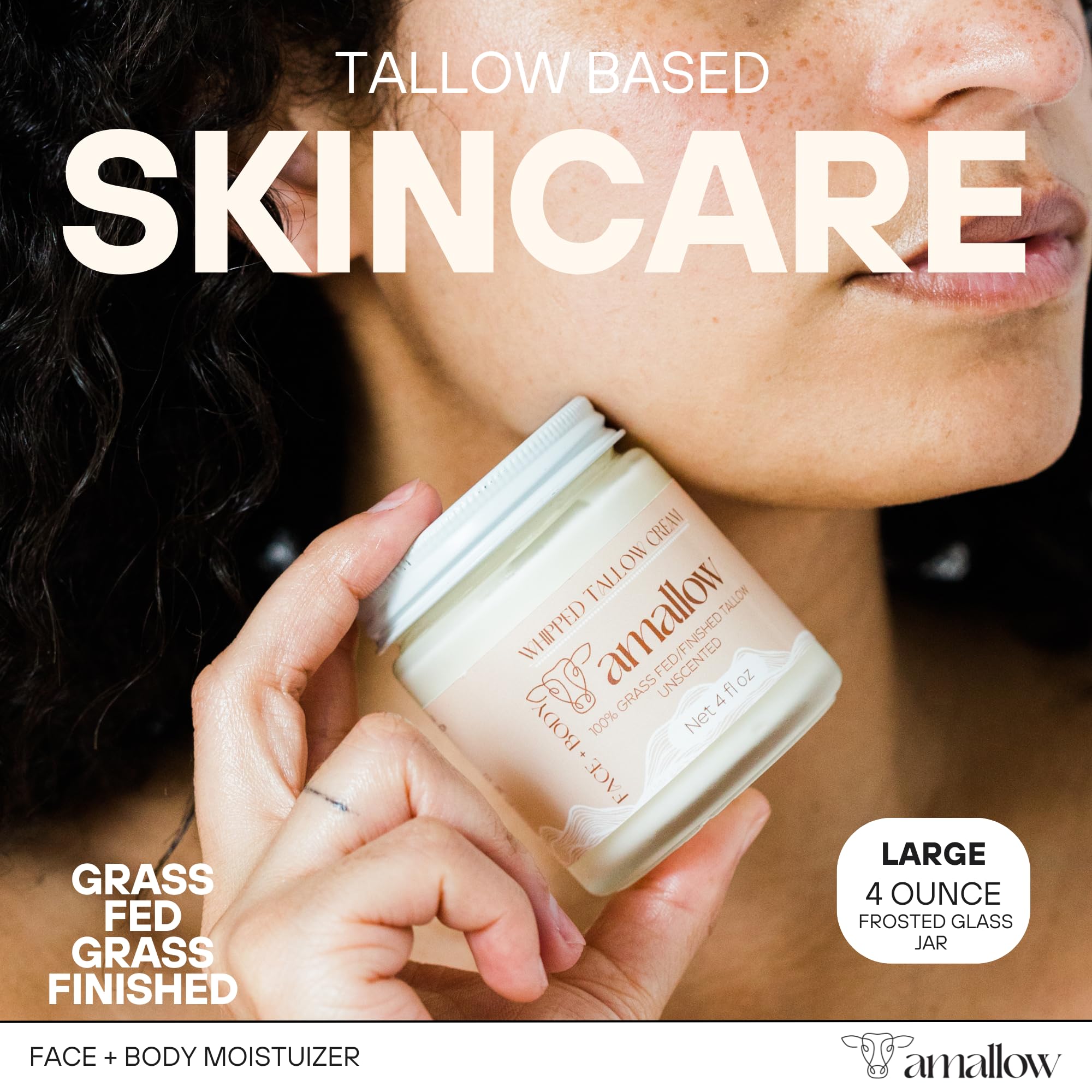 Amallow grass fed beef tallow unscented moisturizer for face and body