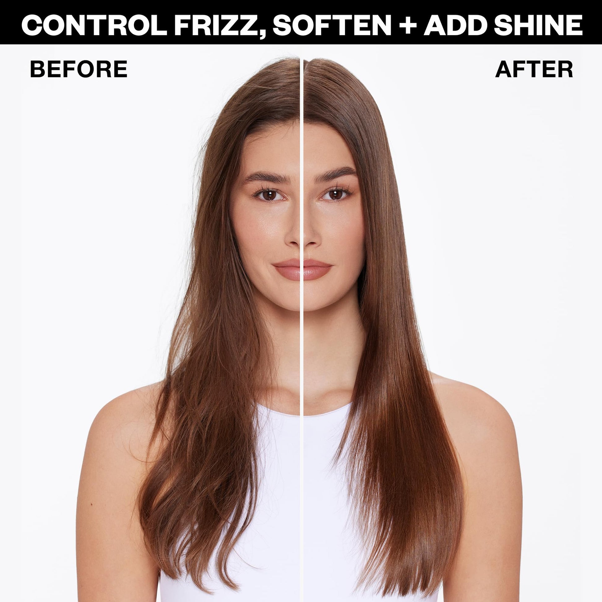 Model with smooth shiny hair after using IGK Good Behavior spray