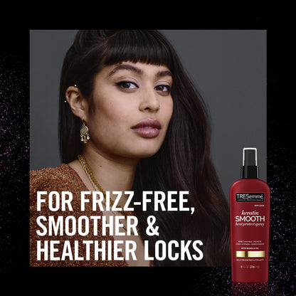 Hair styling routine using TRESemmé Keratin Smooth for sleek and shiny hair results