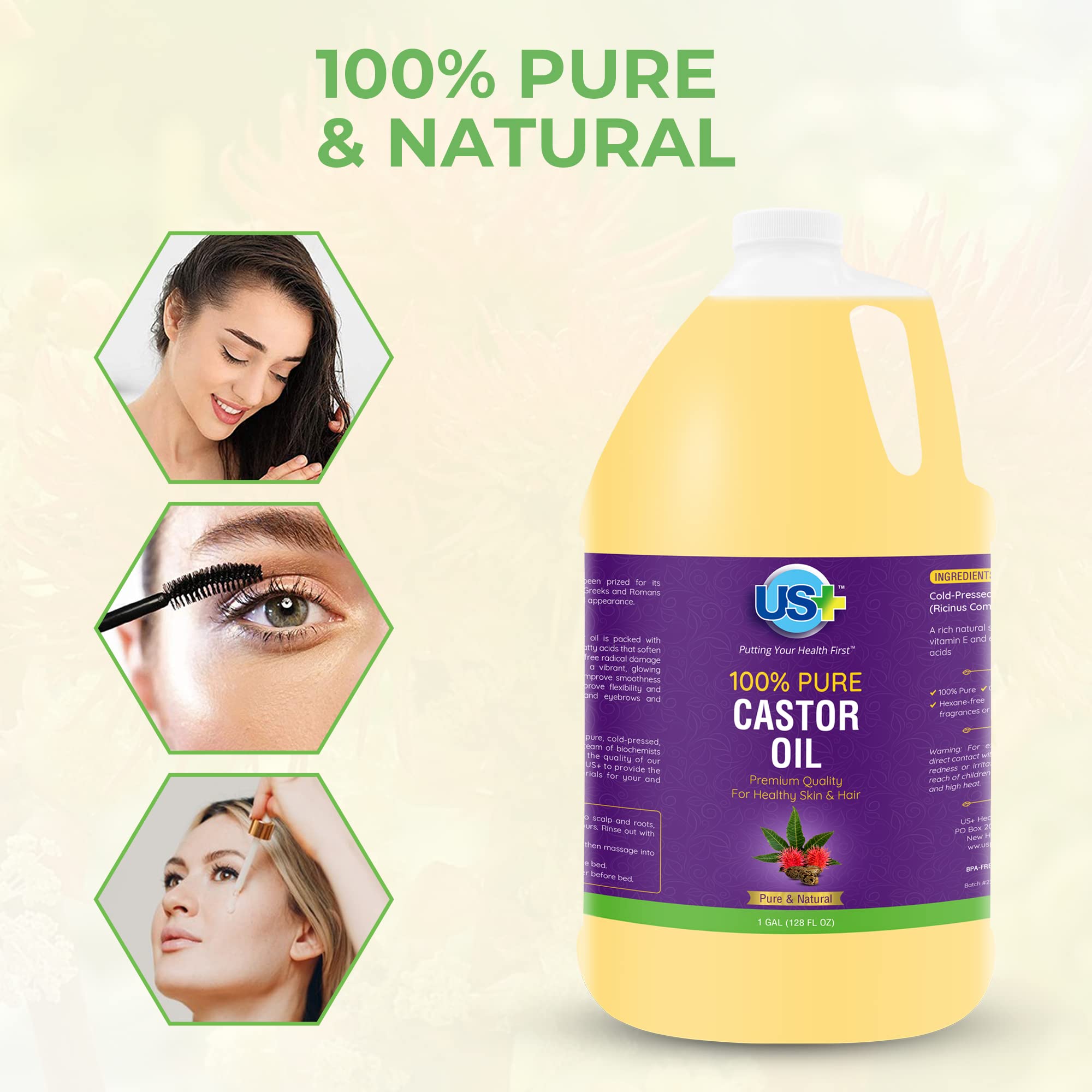 Us Plus USP grade castor oil gallon bottle texture