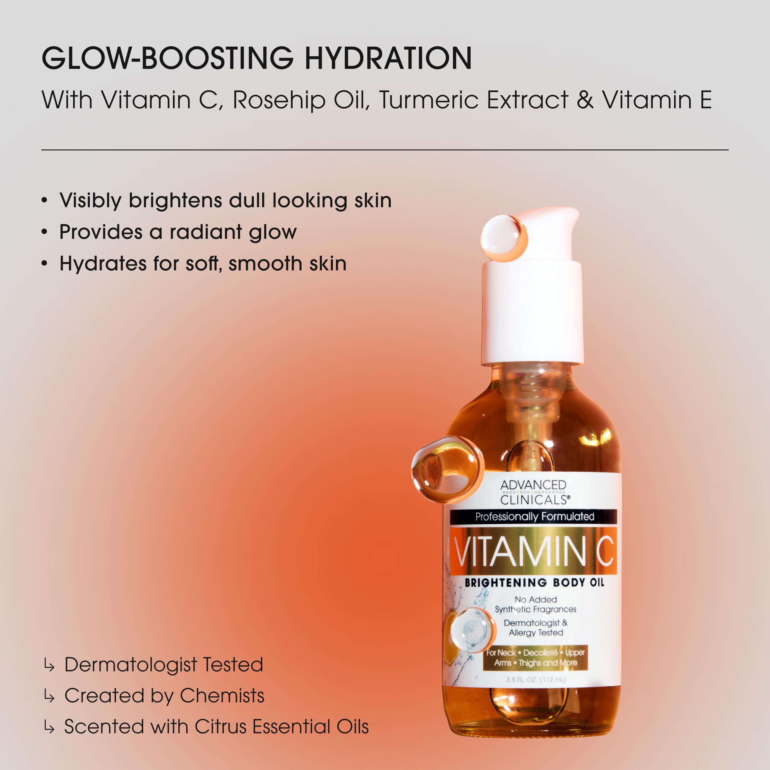 Advanced Clinicals Vitamin C body oil texture application on arm