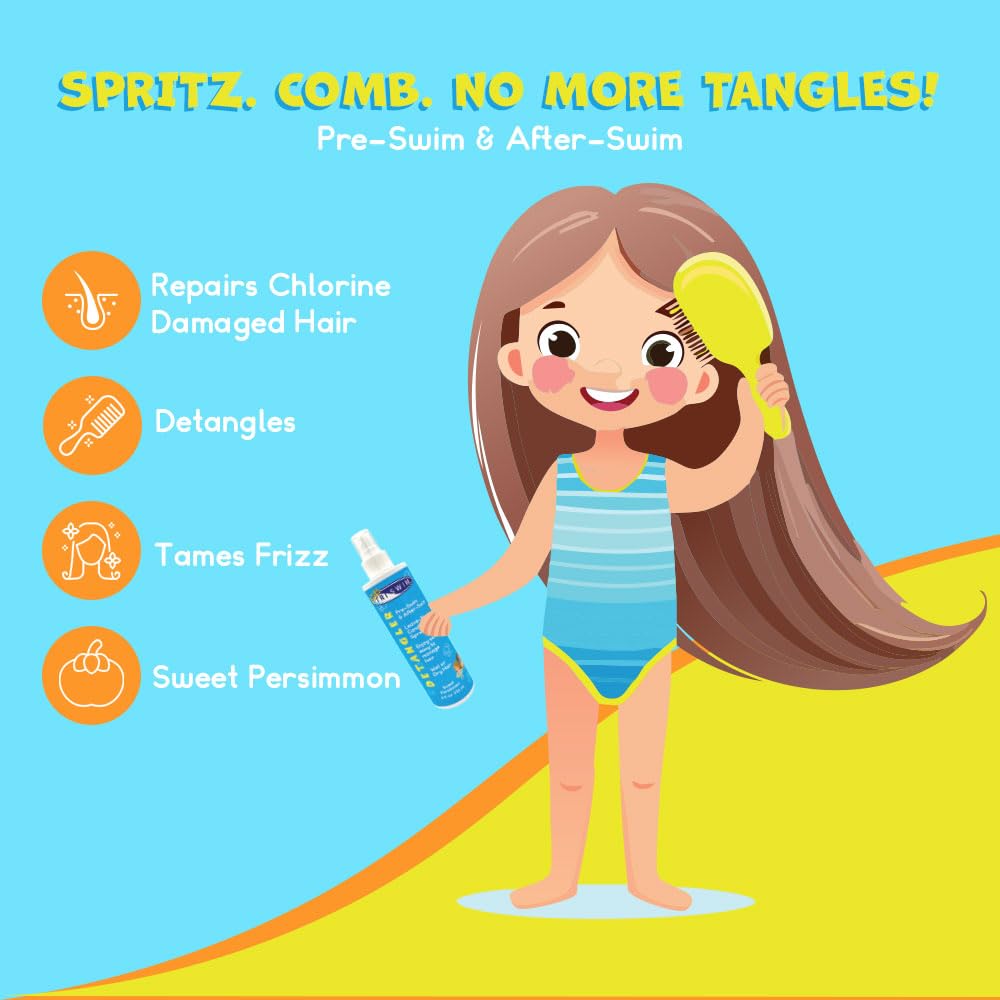 TRISWIM kids after swim hair detangling spray back label showing product directions and ingredients
