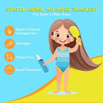 TRISWIM kids after swim hair detangling spray back label showing product directions and ingredients