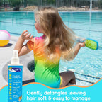 Close-up view of the TRISWIM Kids Detangler spray nozzle and ergonomic bottle design for easy application