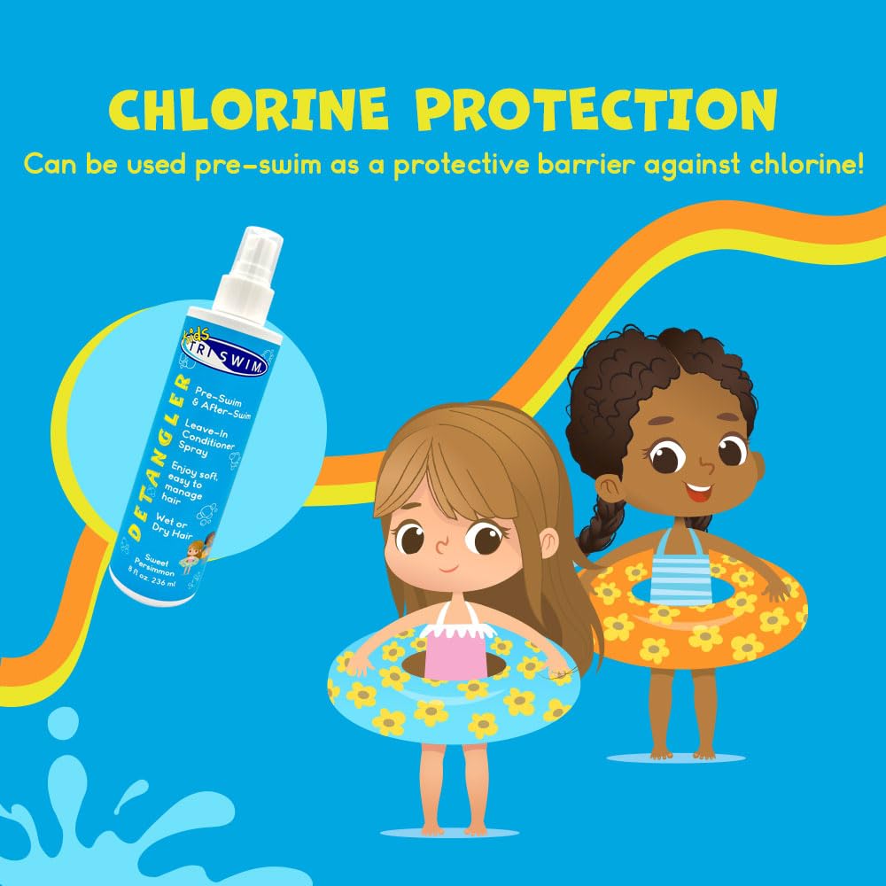TRISWIM kids chlorine removal leave in detangler spray bottle detailing tear free formulation