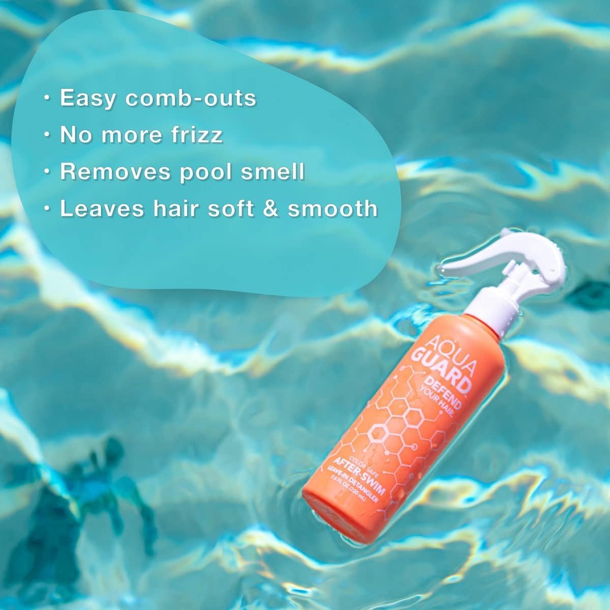 AQUA GUARD post swim hair mist showcasing the clean vegan formula and clean labeling details