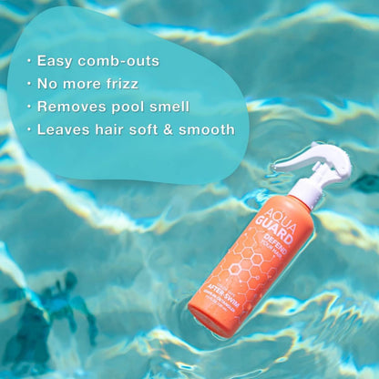 AQUA GUARD post swim hair mist showcasing the clean vegan formula and clean labeling details