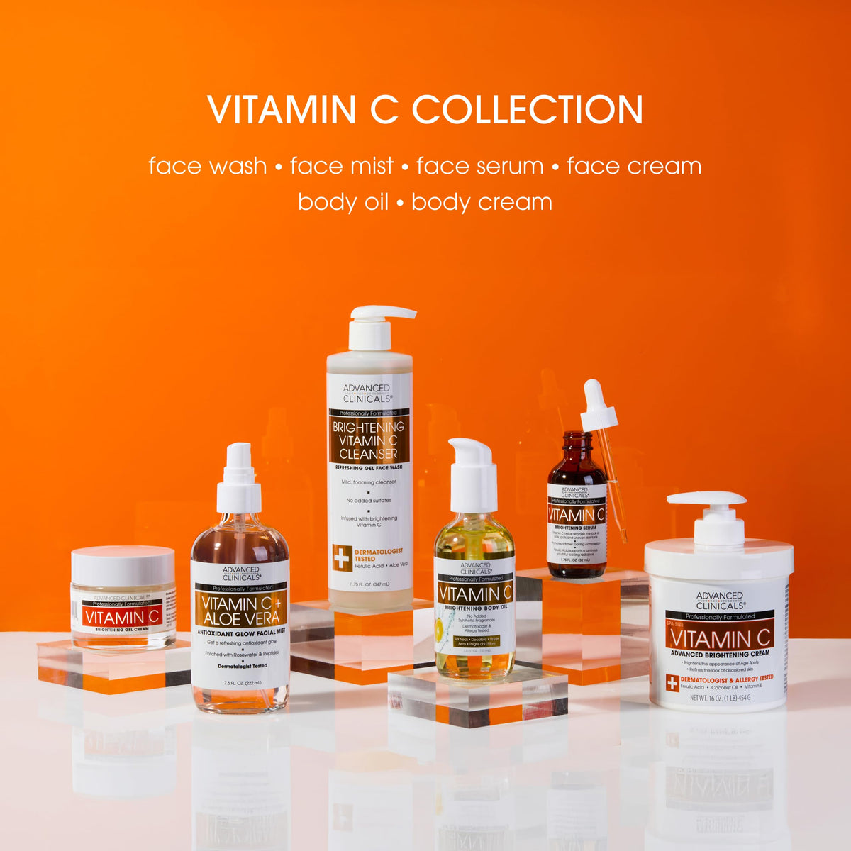 Advanced Clinicals Brightening Vitamin C body oil full set view