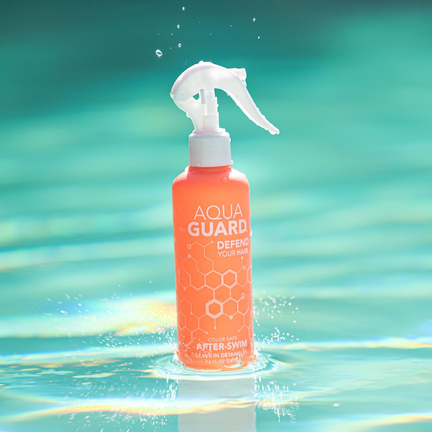AQUA GUARD after swim detangling mist emphasizing the certified cruelty free Leaping Bunny logo