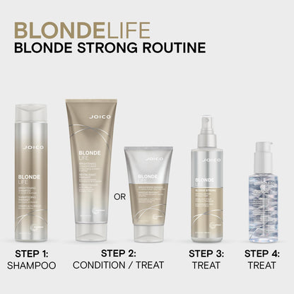 Close up view of Joico professional blonde hair detangler for fragile lightened hair textures.