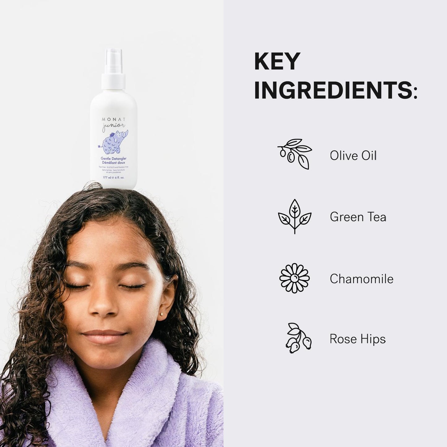 Sulfate and paraben free kids hair smoothing spray pump bottle