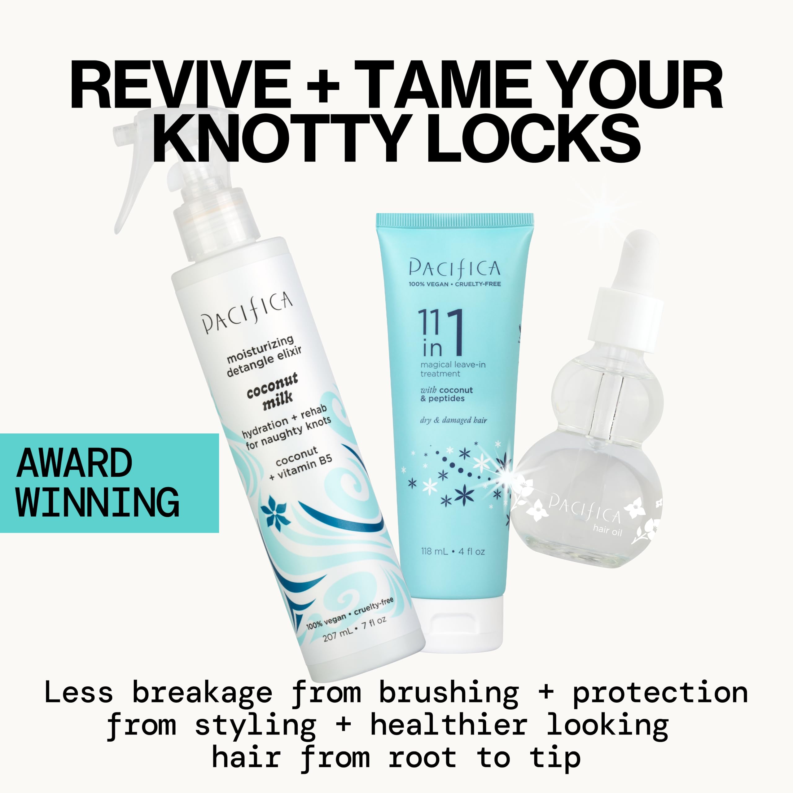 Pacifica Coconut Milk Detangle Elixir spray bottle packaging details
