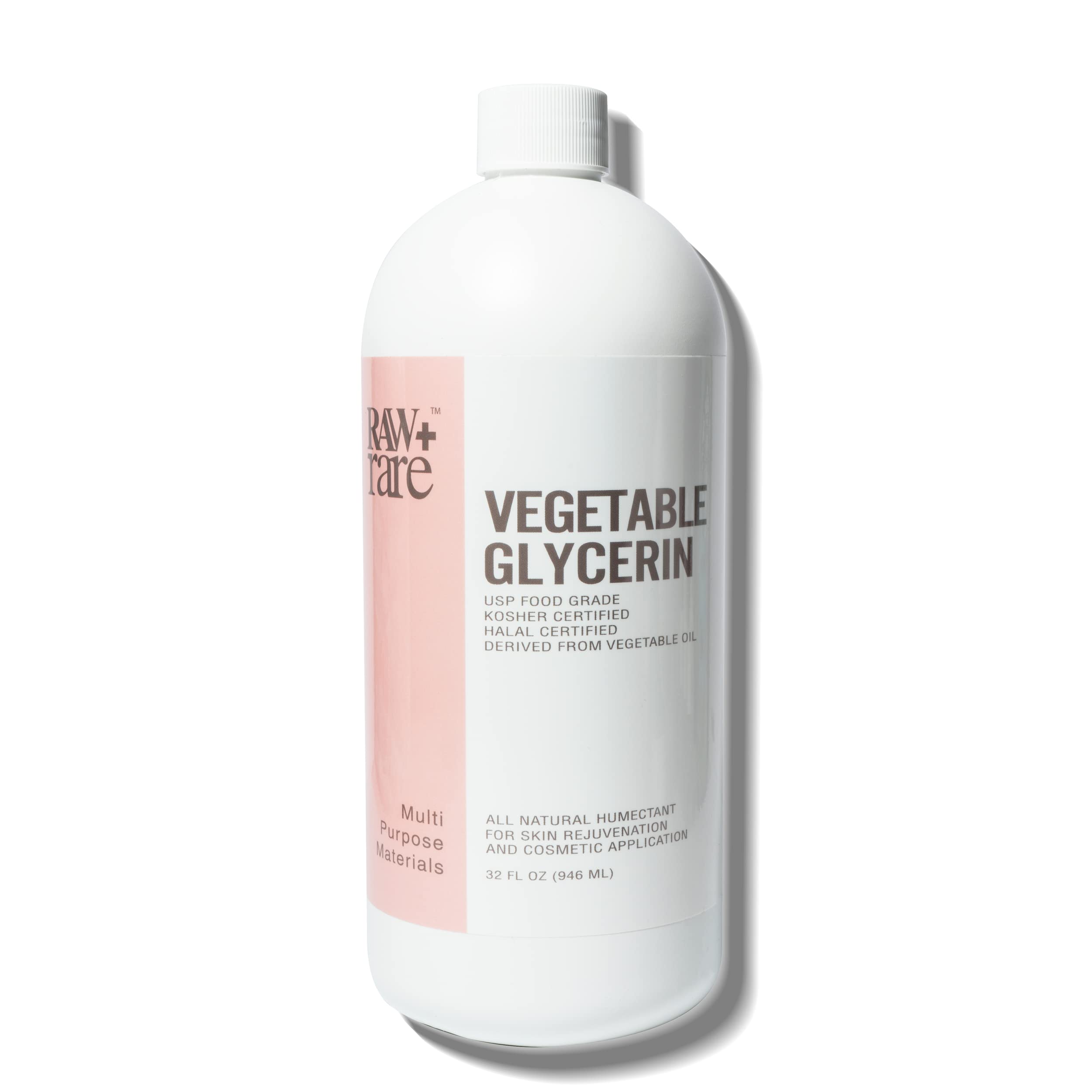 Raw Plus Rare Vegetable Glycerin bottle with ergonomic handle