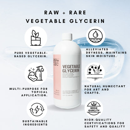 Raw Plus Rare Glycerin label showing USP grade and certifications