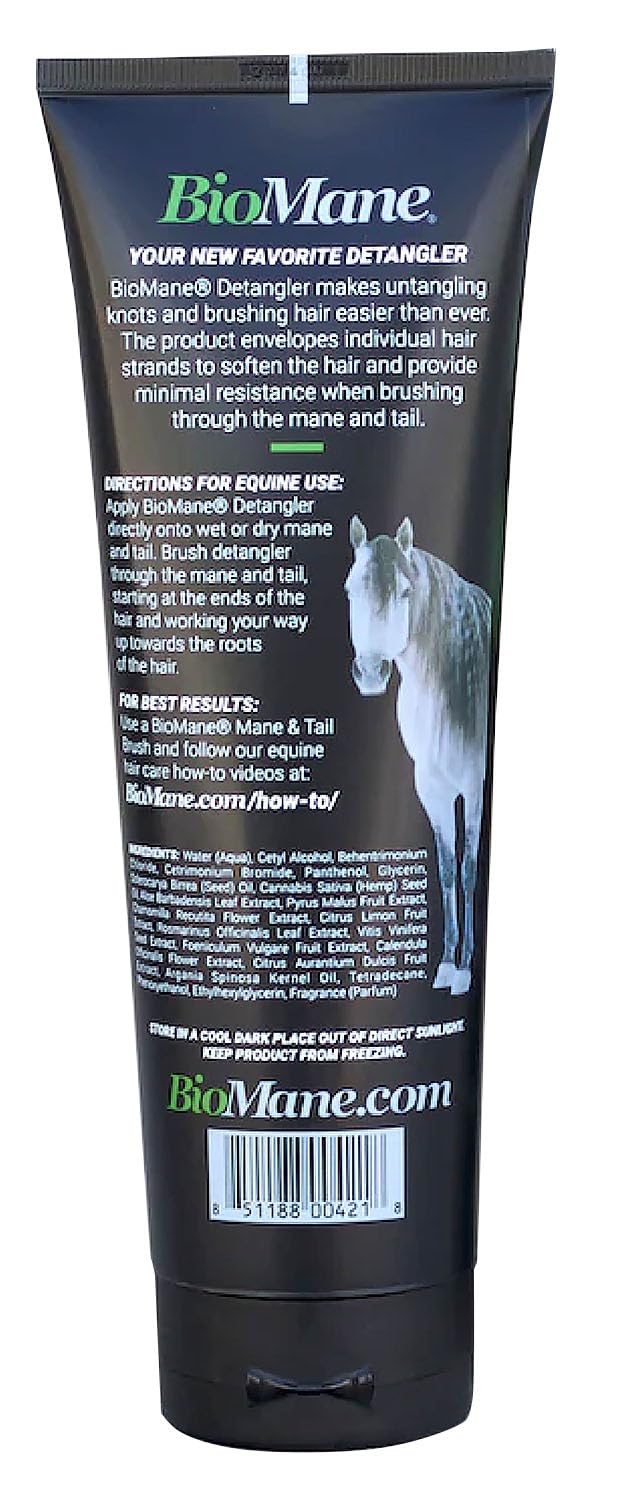 BioMane coconut oil infused equine and human hair cream detangler packaging back view