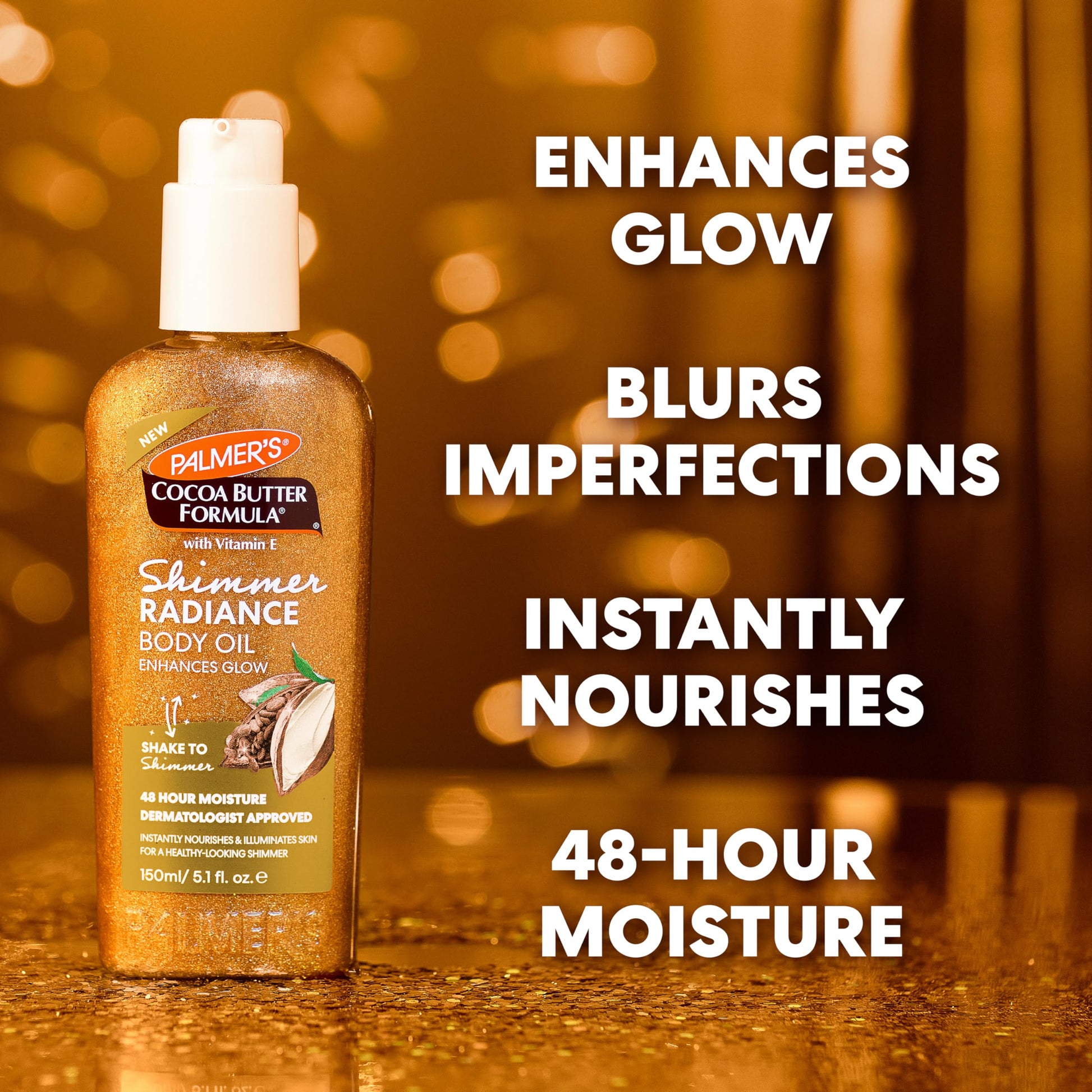 Palmer's Cocoa Butter Shimmer Oil bottle with cap detail