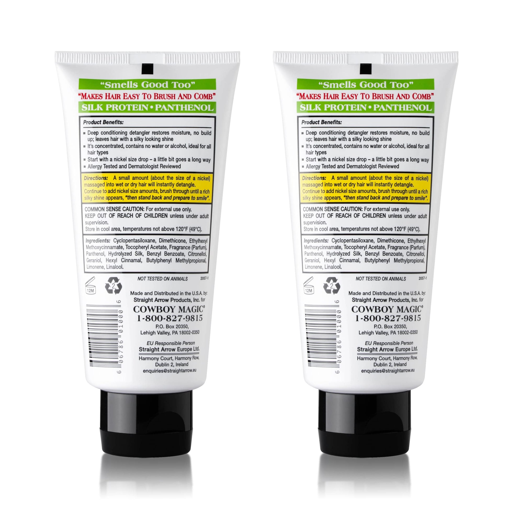 Cowboy Magic concentrated hair detangler tubes showing premium silk protein formula