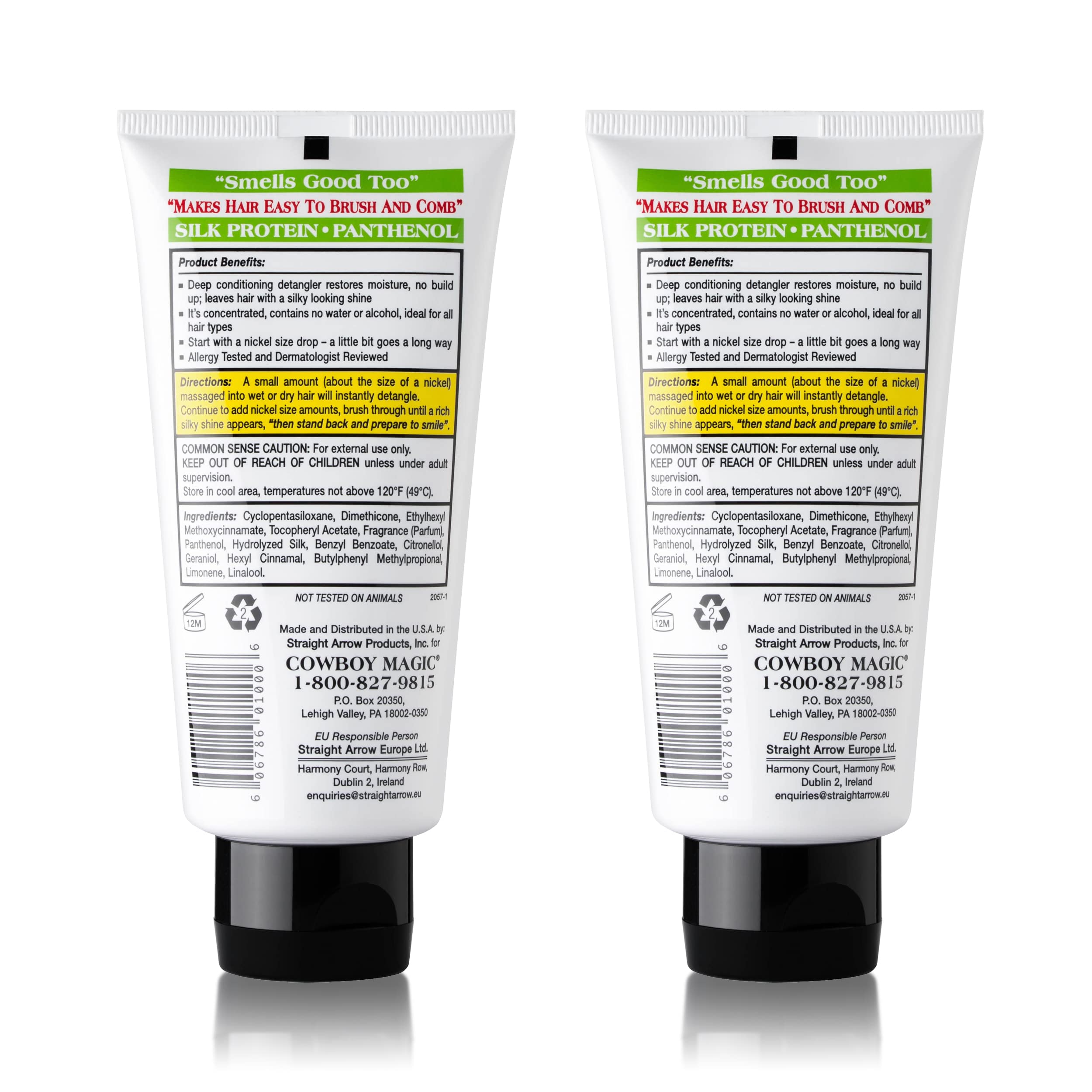 Cowboy Magic concentrated hair detangler tubes showing premium silk protein formula