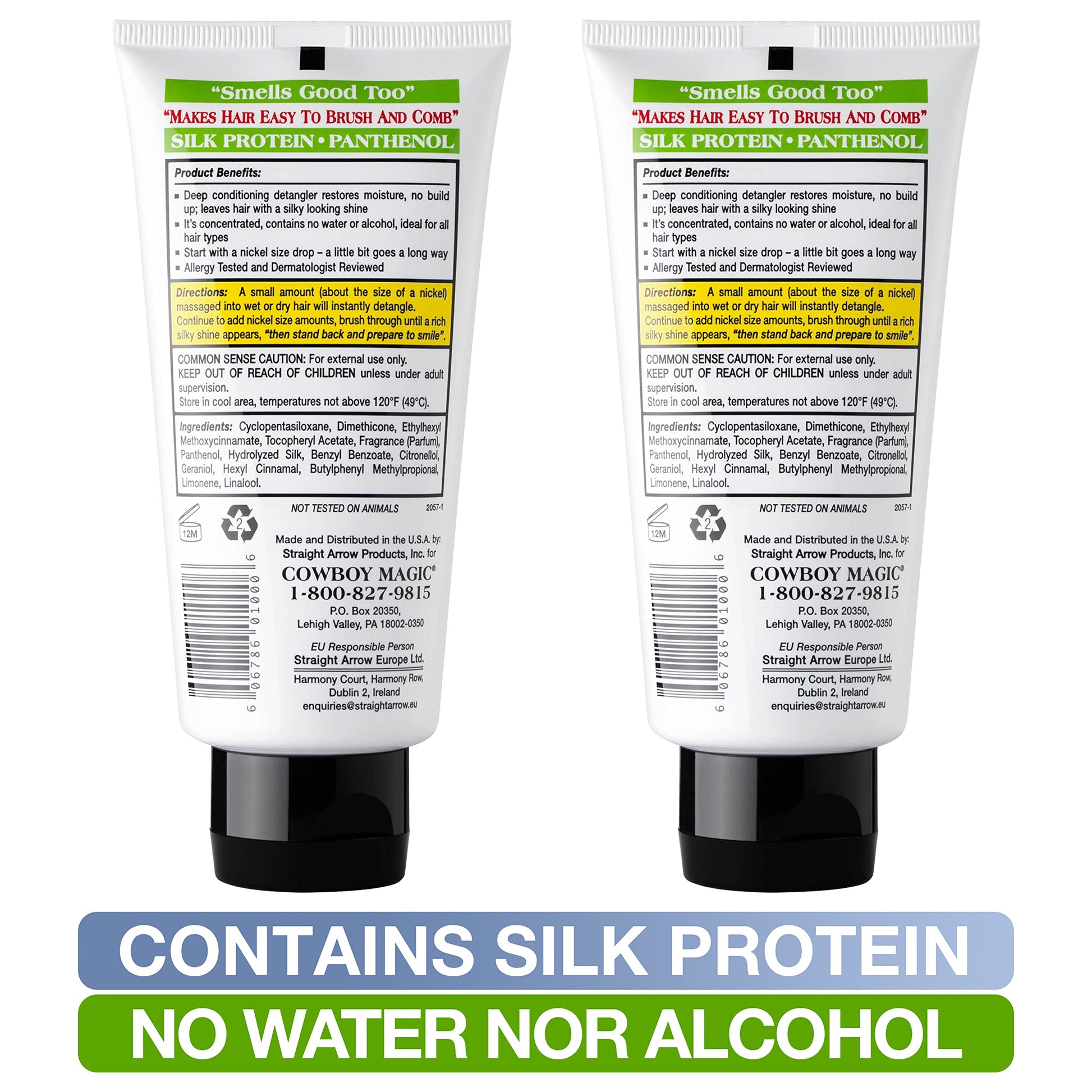 Cowboy Magic waterless detangling gel packaging details and usage instructions