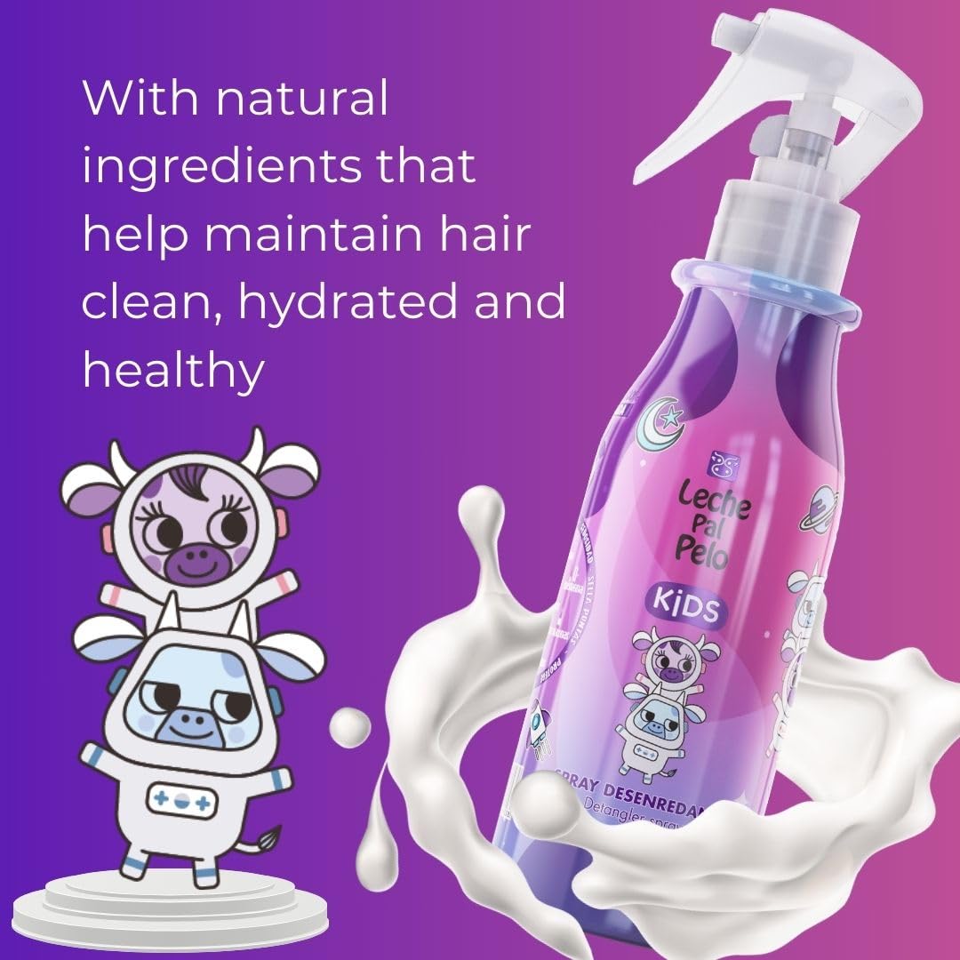 Leche Pal Pelo hair detangler spray side view highlighting clean formula ingredients