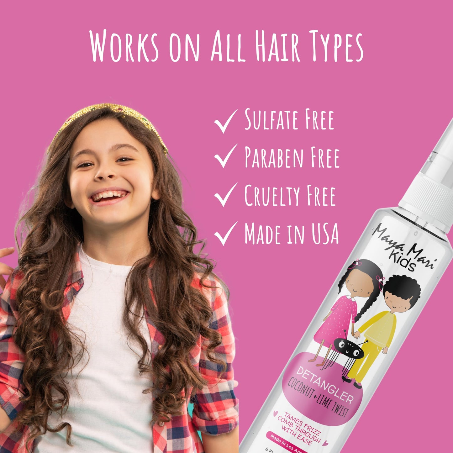 Maya Mari argan oil hair detangler for toddlers showing spray nozzle