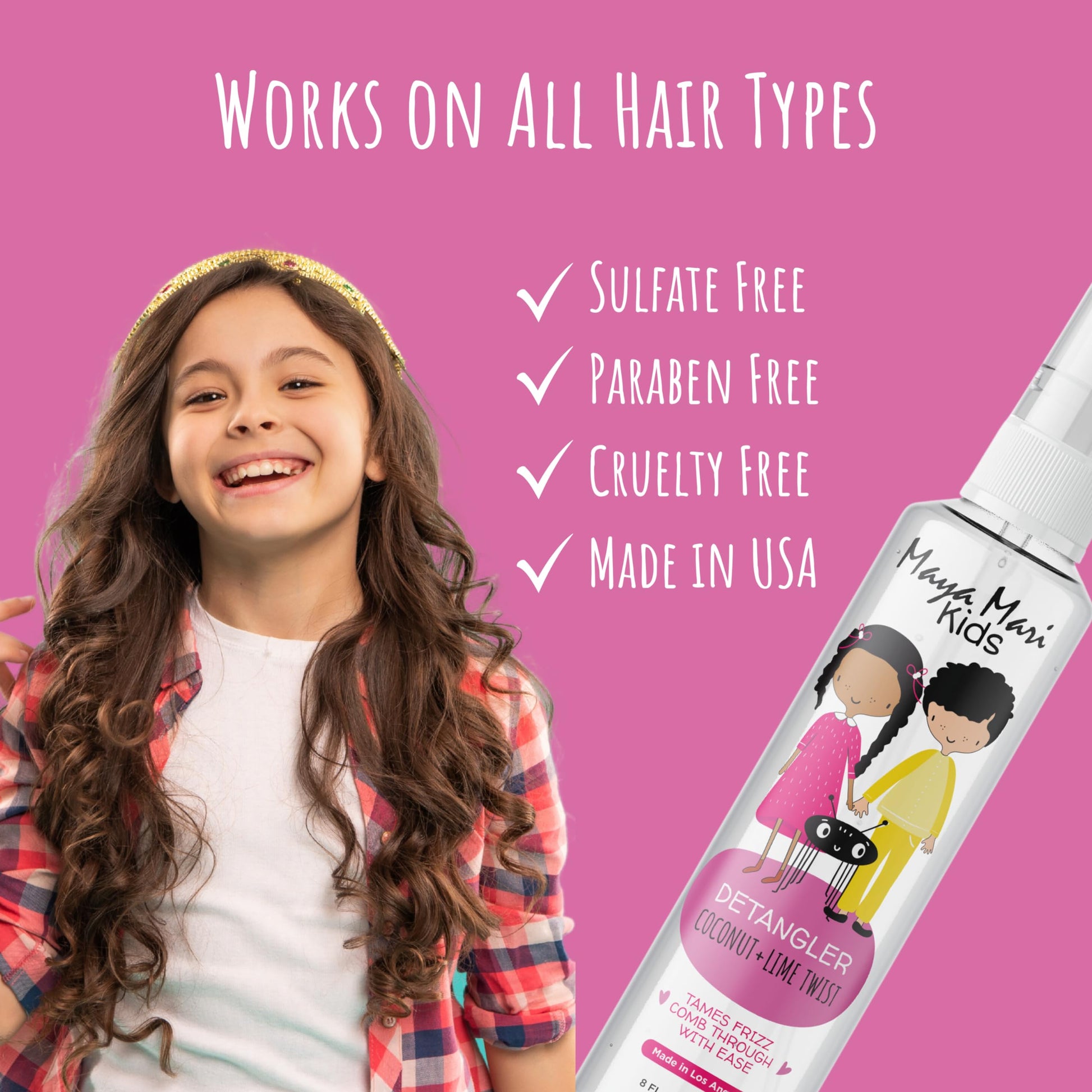 Maya Mari argan oil hair detangler for toddlers showing spray nozzle