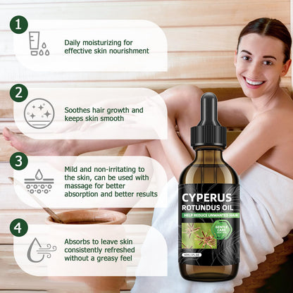Application of Cyperus Rotundus oil on arm for hair growth reduction
