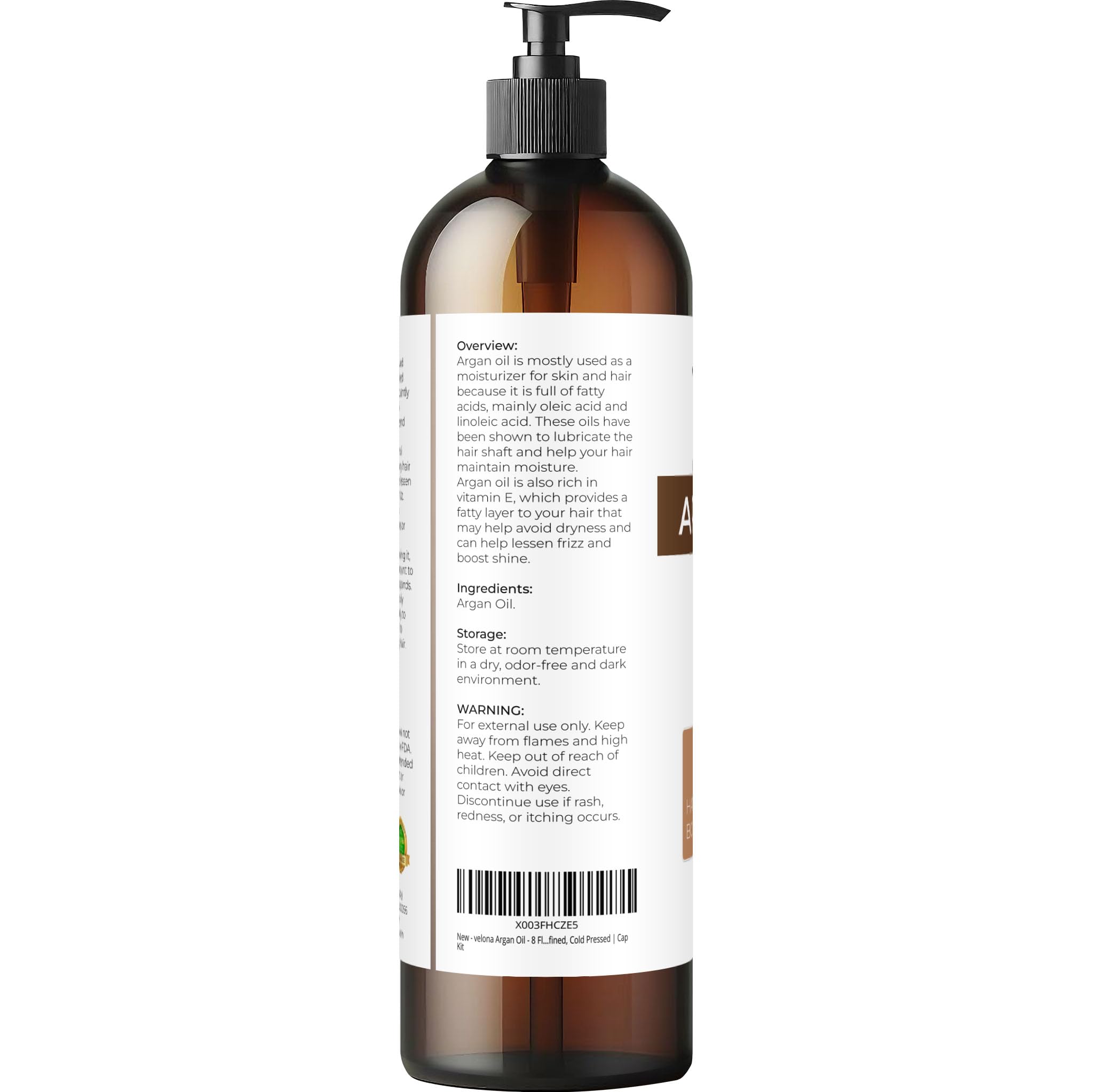 Velona cold pressed argan oil label details