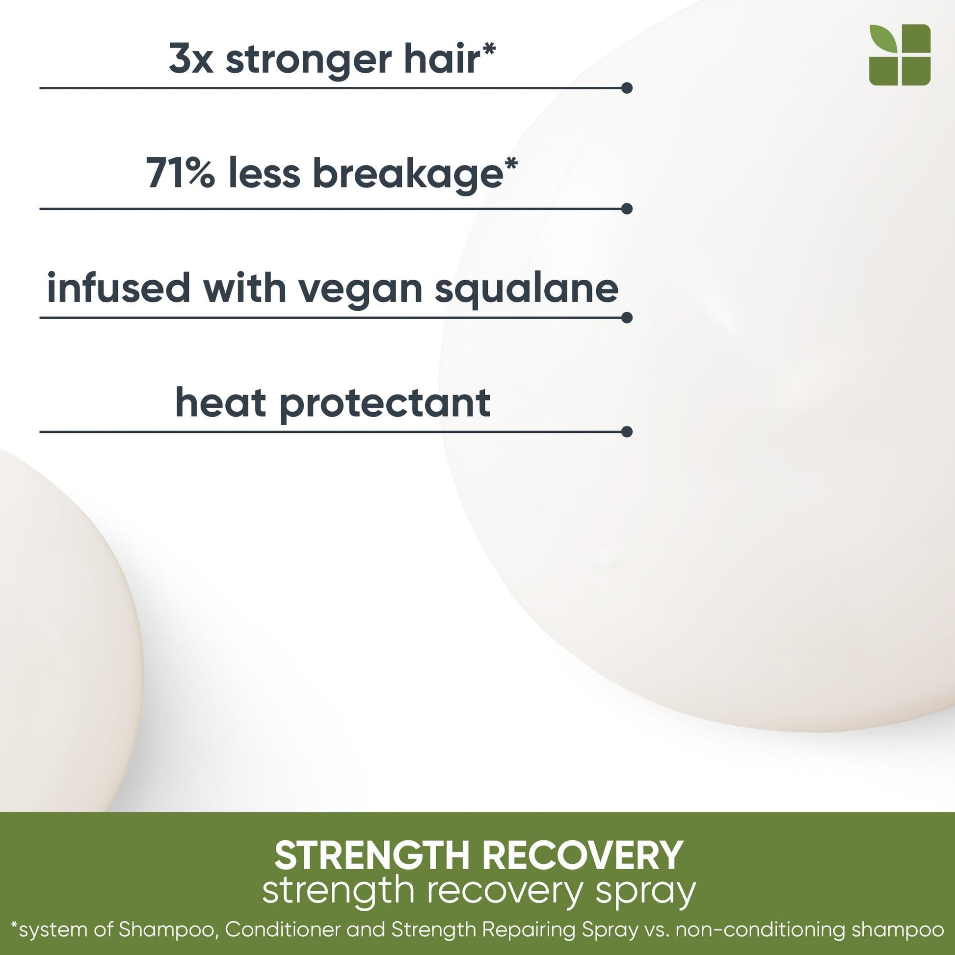 Biolage hair repair spray containing olive squalane ingredient callout view