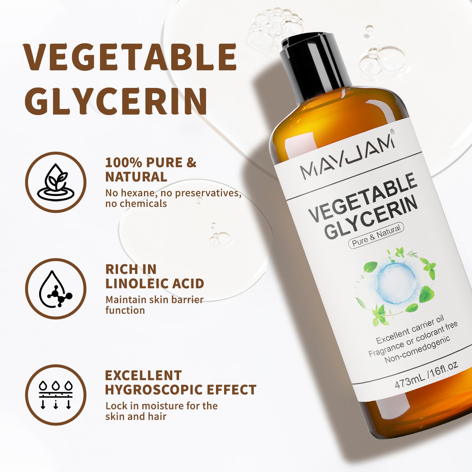Mayjam pure vegetable glycerine liquid for skin and face care