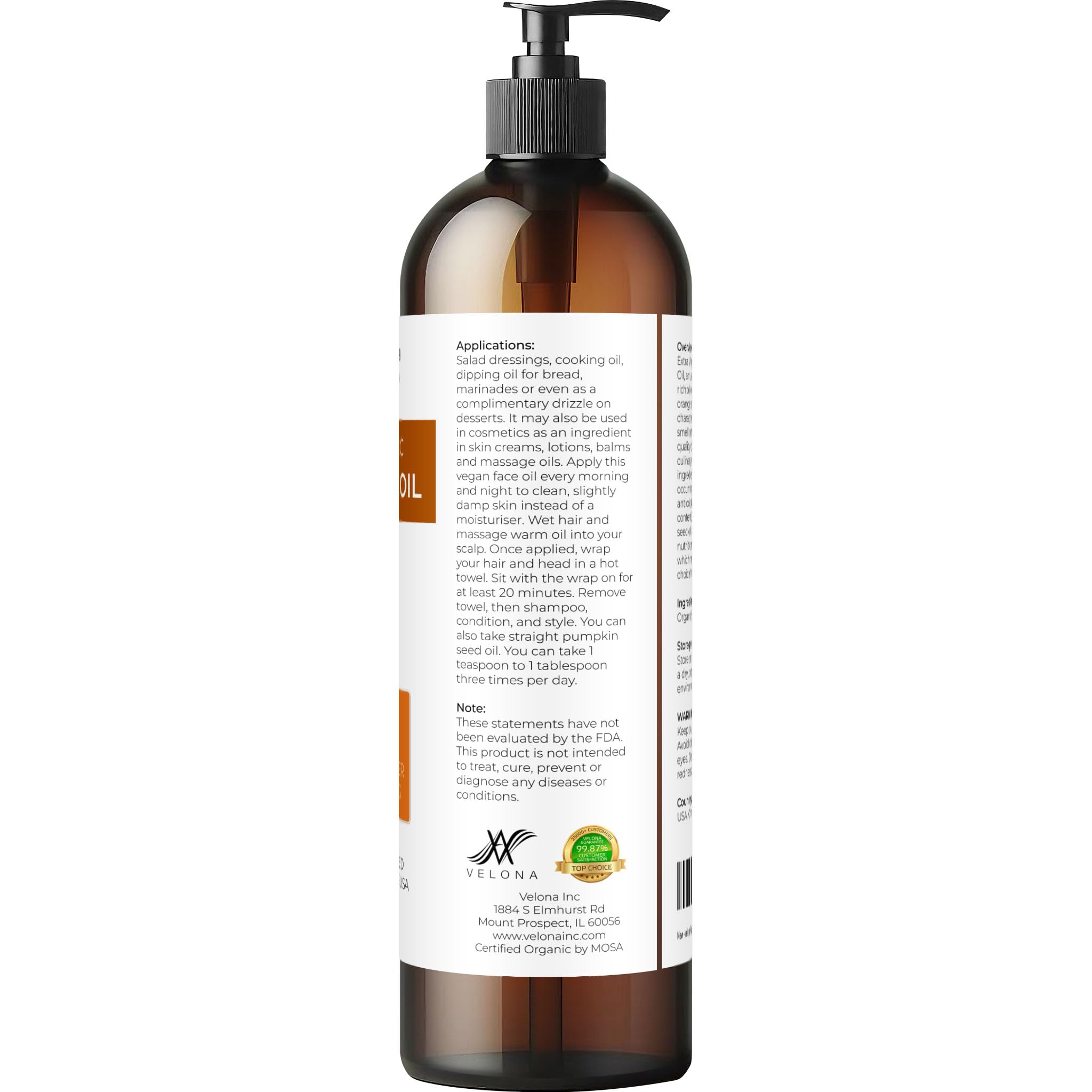 Unrefined pumpkin seed oil bottle showing USDA organic label