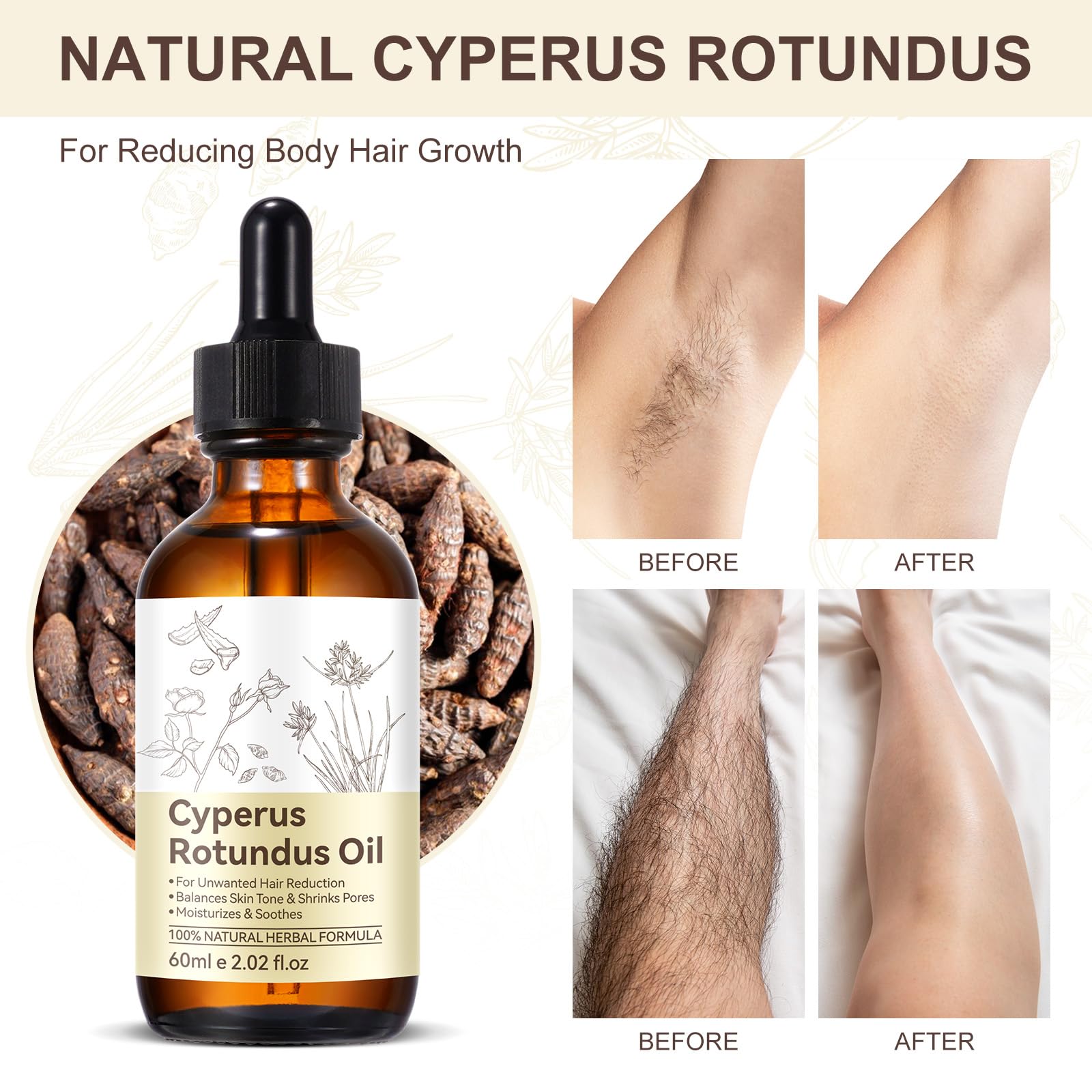Close up of Cyperus Rotundus oil 60ml packaging