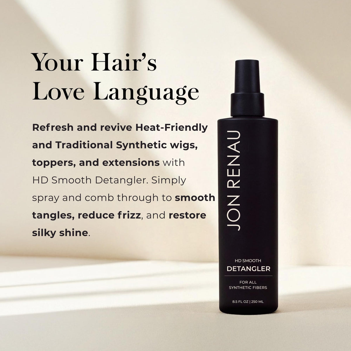 Jon Renau hair care spray bottle showing label details and 8.5 fluid ounce size