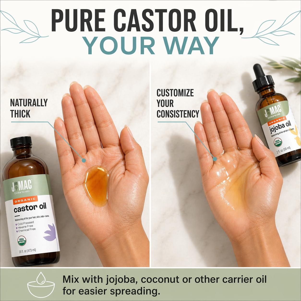 Cold pressed castor oil texture on fingertips