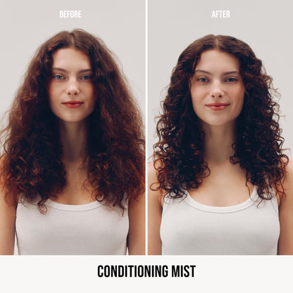 Lightweight herbal detangling mist with rosemary and sage for frizzy hair.