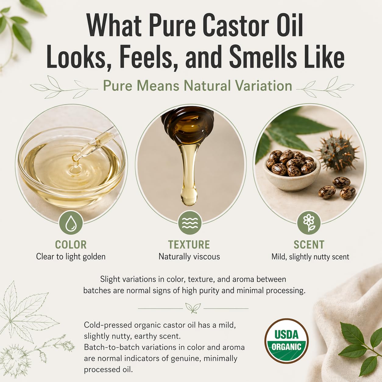 Natural unrefined castor oil in protective amber glass