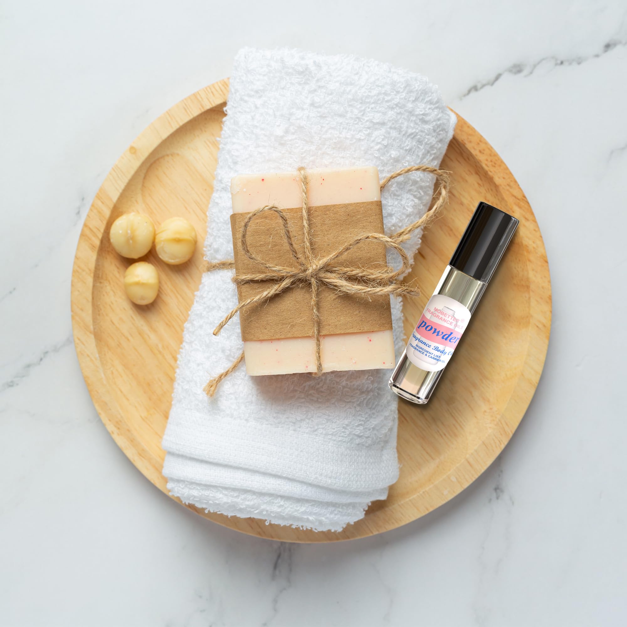 Unisex body oil perfume for travel on a vanity