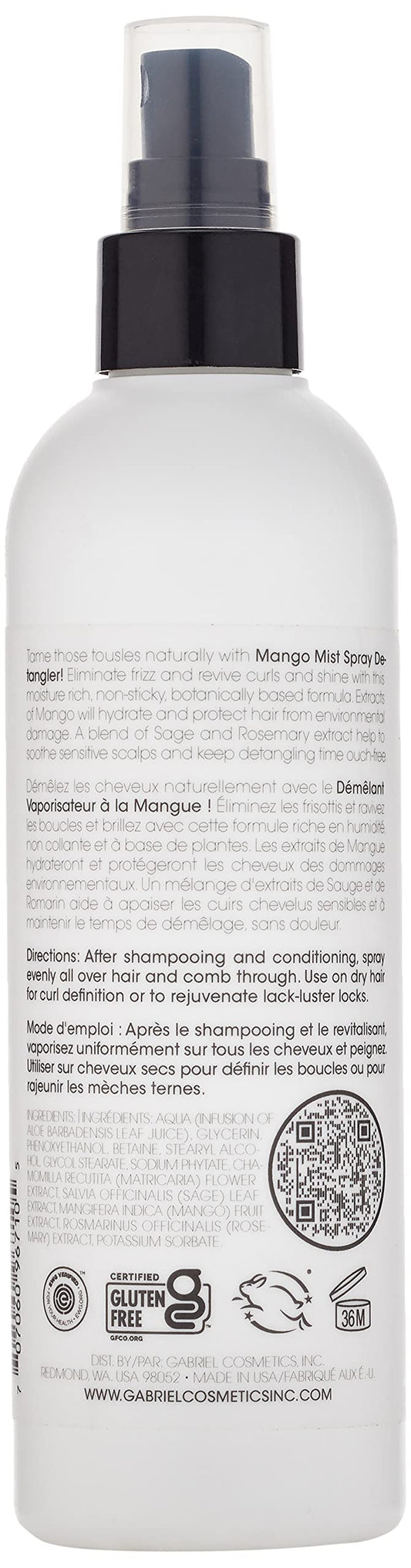 EWG Verified natural children hair detangling spray packaging back view showing directions.