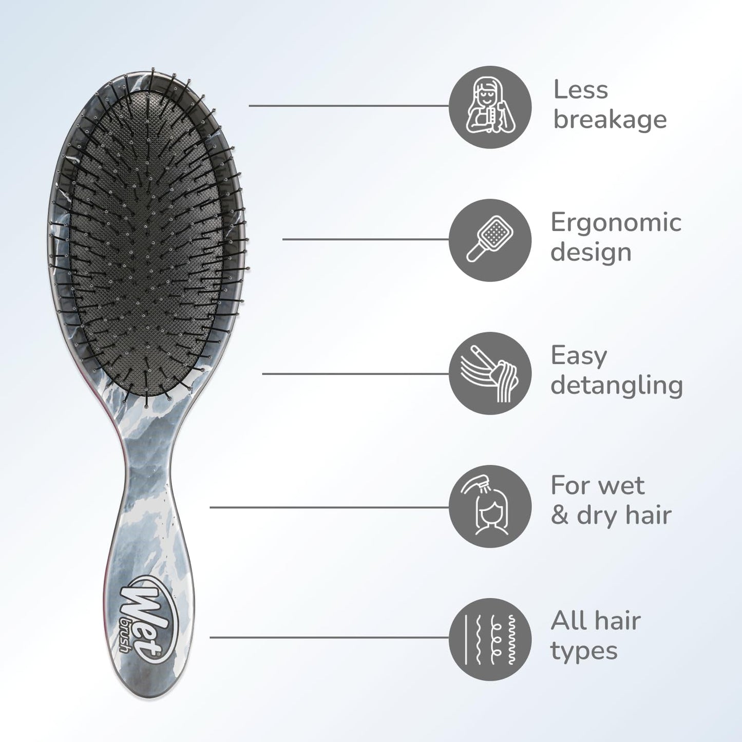 Ergonomic handle design of the authentic Wet Brush detangling tool.